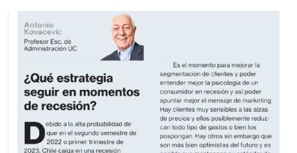 estrategia, recesión, Antonio Kovacevic, La Segunda